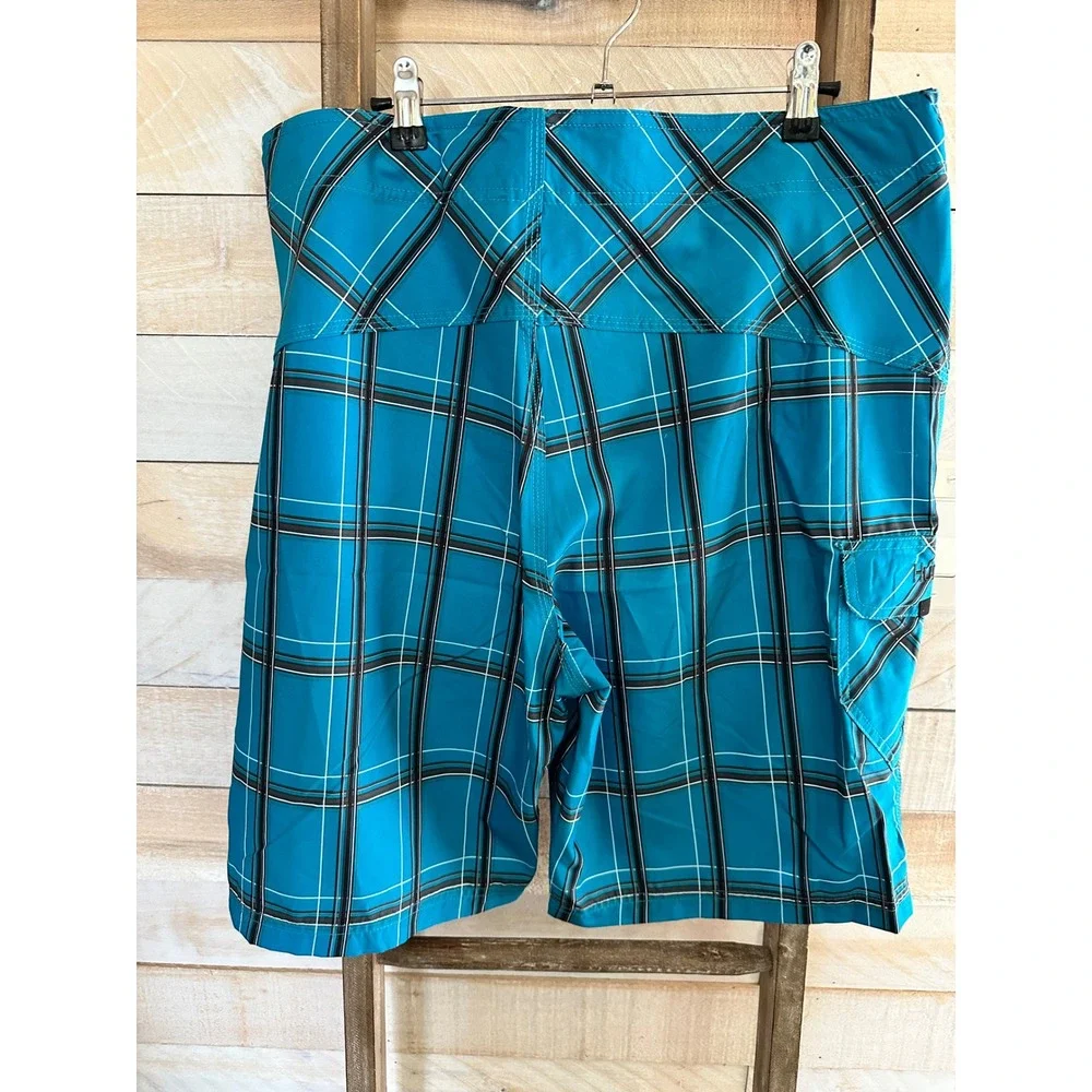 Hurley Mens Blue Plaid Board Shorts Swim Trunks Size 36 22 Inch Length NWT
